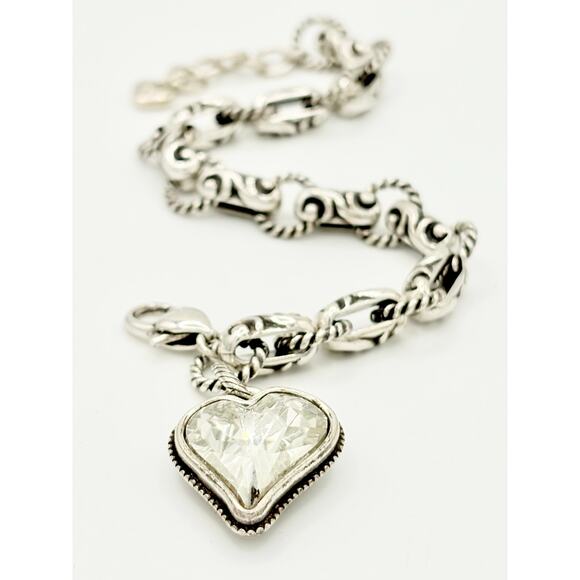 Brighton Bibi Scroll Link Bracelet (Retired) Reversible Crystal Heart Charm  EUC - Picture 3 of 9
